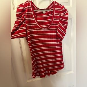 Hinge Striped Puff Sleeve Top